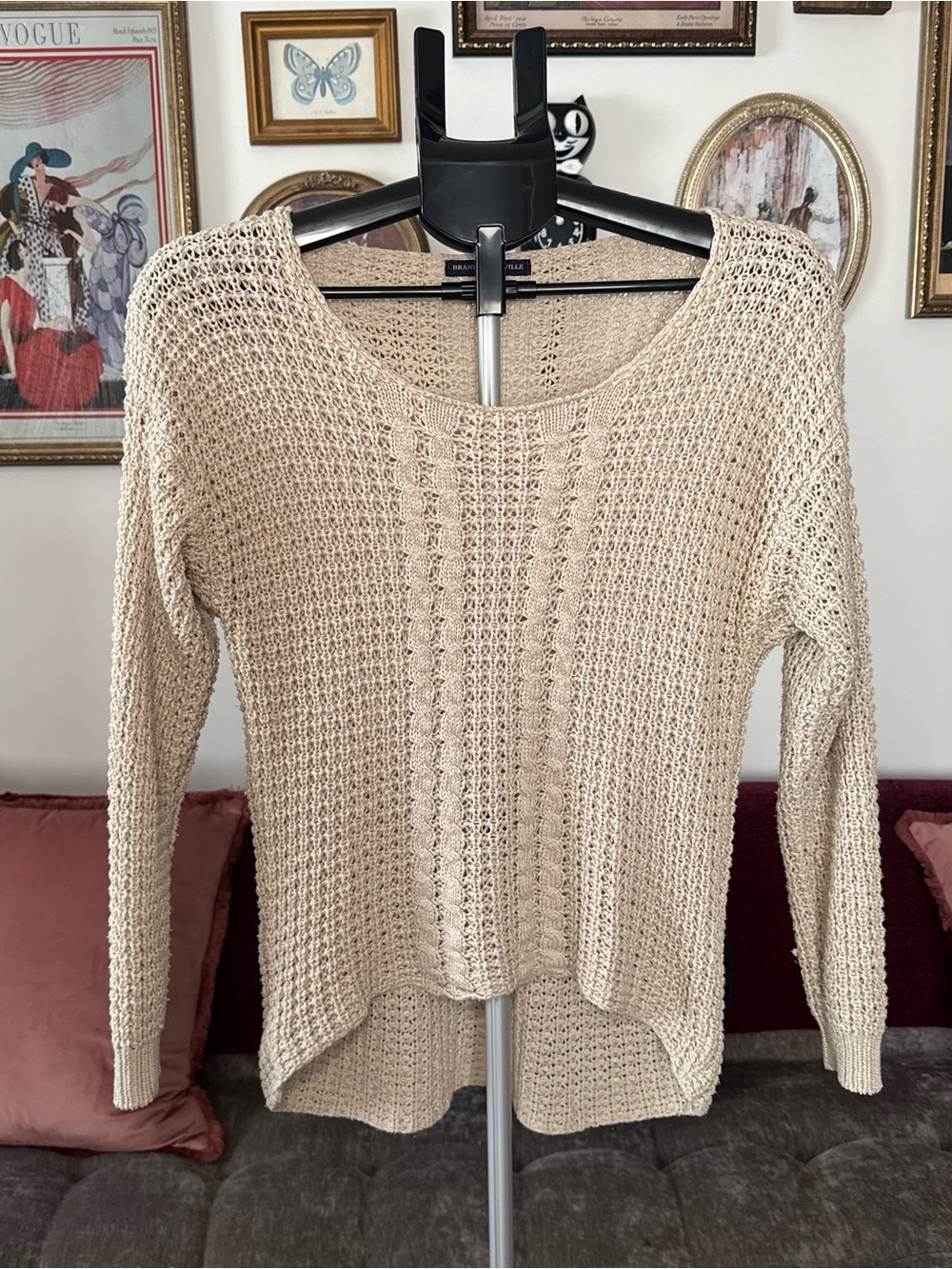 Brandy Melville Beige Open-Weave Knit Women's Sweater